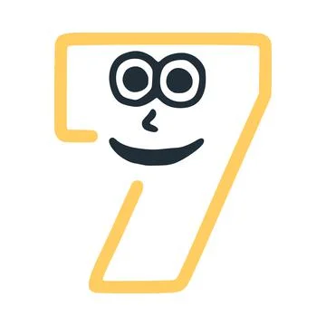 Number 7 happy eccentric smiling character, smiley face vector clip art Stock Illustration