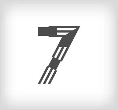 Number 7 linear modern logo. The letter is in the form of stripes. Stock Illustration