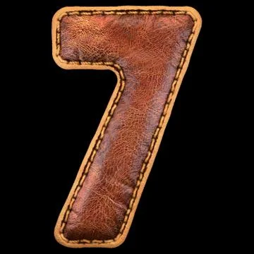 Number 7 made of leather. 3D render font with skin texture on black background. Stock Illustration