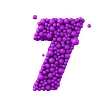 Number 7 made of plastic beads, purple bubbles, isolated on white, 3d render Stock Illustration