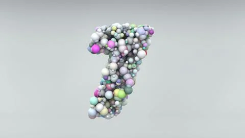 Number 7 made of plastic beads, purple bubbles, isolated on white, 3d render Stock Illustration