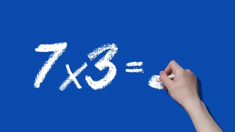 Number 7 Multiplication Table, Handwritten Animation, Blue Background Stock Footage 287846120