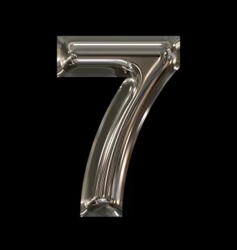Number 7 rounded shiny silver isolated on black Stock Illustration