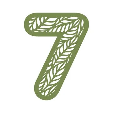 Number 7 (seven) with leaf pattern.  库存插图