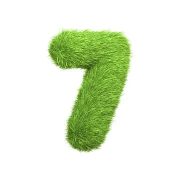 The number 7 shaped from dense green grass, set against a pure white backdrop Stock Illustration