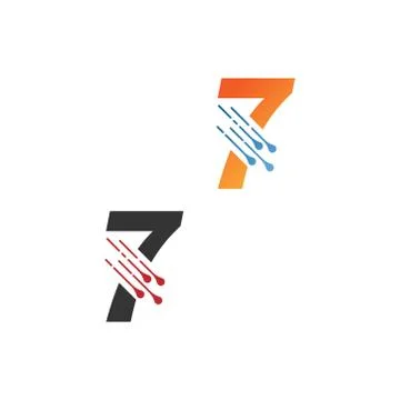 Number 7  simple  tech logo with circuit lines style icon Stock Illustration