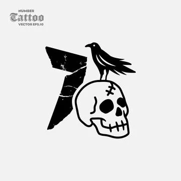 Number 7 Skull Logo Illustrazione stock