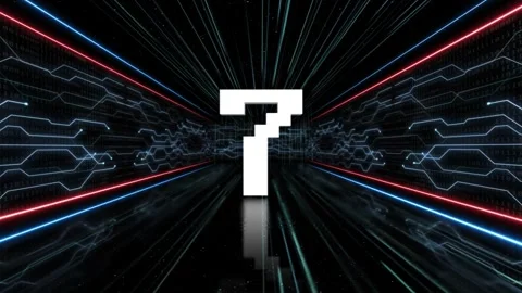 Number 7 in Tech Room Animation, Top Ten, on Alpha Channel, Loop Stock Footage 251227139