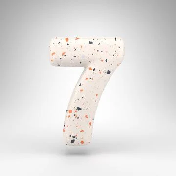 Number 7 on white background. 3D number with terrazzo pattern texture. Stock Illustration