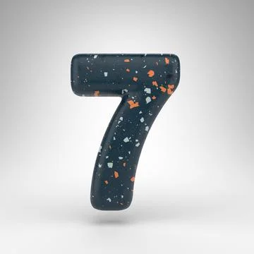 Number 7 on white background. 3D number with blue terrazzo pattern texture. Stock Illustration