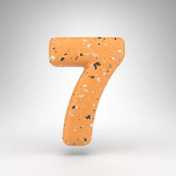 Number 7 on white background. 3D number with orange terrazzo pattern texture. イラスト素材