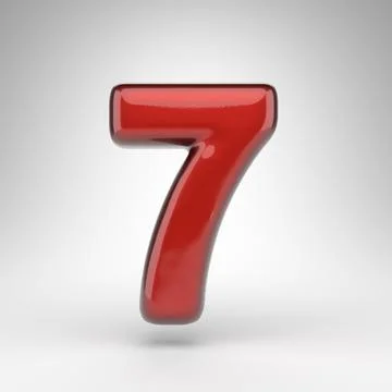 Number 7 on white background. Red car paint 3D number with glossy metallic su Illustration