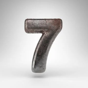 Number 7 on white background. Rusty metal 3D number with oxidized texture. Stock Illustration