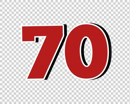 Number 70 Bold Red with White Outline sign symbol on Transparent Background Stock Illustration