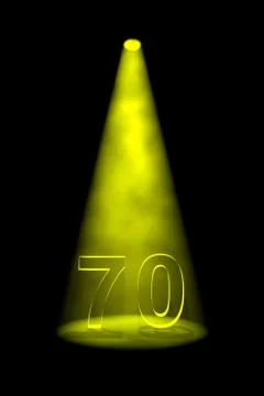 Number 70 illuminated with yellow spotlight Stock Illustration