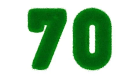 Number 70 from natural green font in the form of grass on an isolated white.. Stock Illustration
