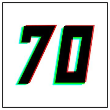Number 70, seventy vector desing logo.Dynamic, split-color, shadow of  number Illustrazione stock