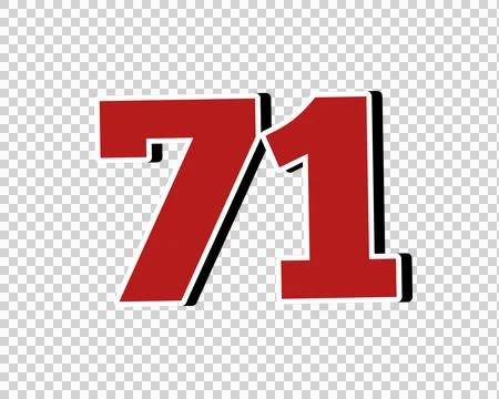 Number 71 Bold Red with White Outline sign symbol on Transparent Background 스톡 일러스트