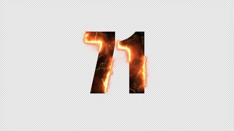 Number 71 is on fire with alpha channel, numbers are on fire, number seventy Stock Footage 260940297