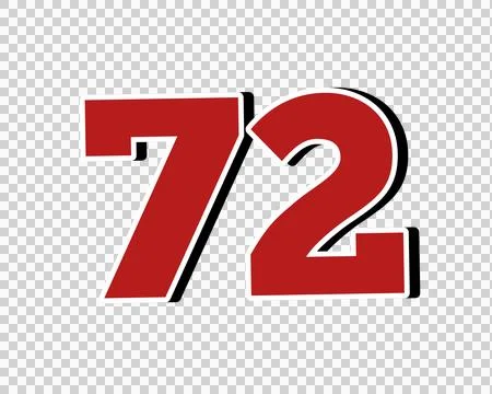 Number 72 Bold Red with White Outline sign symbol on Transparent Background Stock Illustration