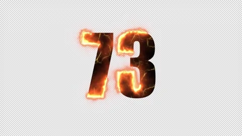 Number 73 is on fire with alpha channel, numbers are on fire, number seventy Stock Footage 260940554