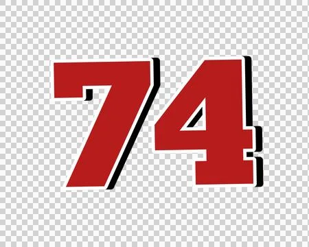 Number 74 Bold Red with White Outline sign symbol on Transparent Background Stock Illustration