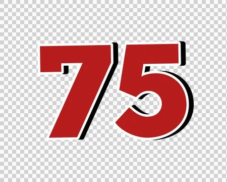 Number 75 Bold Red with White Outline sign symbol on Transparent Background Stock-Illustration