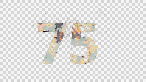Number 75 from fire and ashes with alpha channel, seventy-five, numberology Stock Footage 269540929
