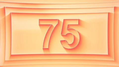 Number 75. Minimalistic embossed number with glittering lights. Stock Illustration
