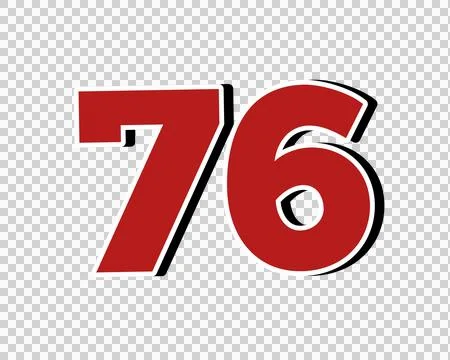 Number 76 Bold Red with White Outline sign symbol on Transparent Background Stock Illustration