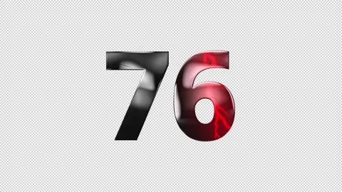 Number 76 with lightning, alpha channel, number seventy six Stock Footage 276388088