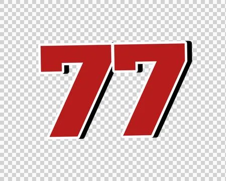 Number 77 Bold Red with White Outline sign symbol on Transparent Background Stock Illustration