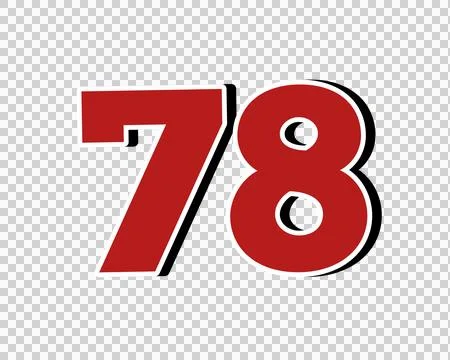 Number 78 Bold Red with White Outline sign symbol on Transparent Background 库存插图
