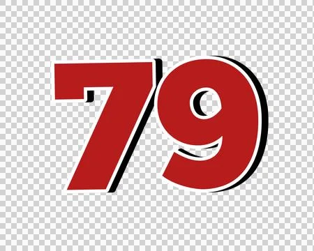 Number 79 Bold Red with White Outline sign symbol on Transparent Background Stock Illustration