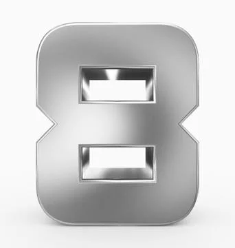 Number 8 3d cubic rounded silver isolated on white Stock Illustration