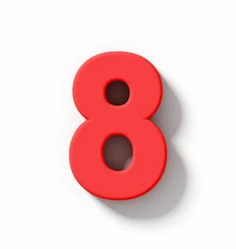Number 8 3D red isolated on white with shadow - orthogonal projection Stock Illustration