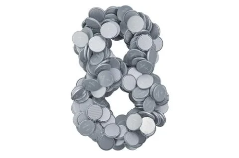 Number 8 from button cells, 3D rendering Stock Illustration