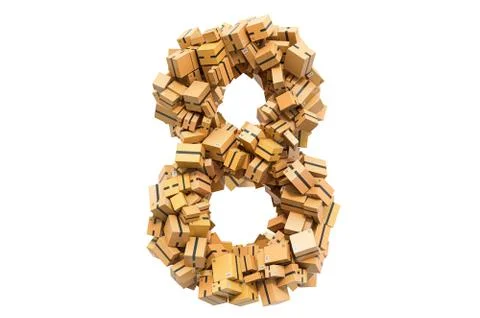 Number 8 from cardboard boxes. 3D rendering Stock Illustration