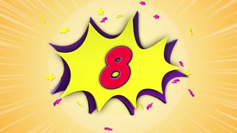 Number 8 Comic Text Animation Background on Alpha Channel, Loop 스톡 동영상 299360727