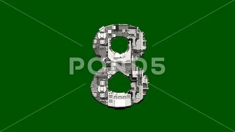 Number 8 - cyber metal scrap font on green screen ~ Clip Art #230063327