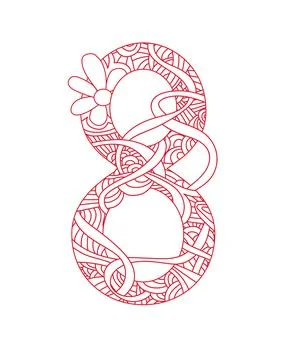 Number 8 decorated doodle pattern. Happy International Womens Day. Illustrazione stock