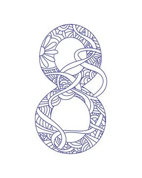 Number 8 decorated doodle pattern. Happy International Womens Day. Illustrazione stock