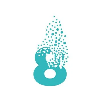 Number 8 dispersing into a cloud of bubbles. Eight Stock Illustration