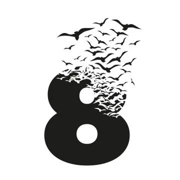 Number 8 with effect of destruction. Dispersion. Birds Stock Illustration