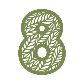 Number 8 (eight) with leaf pattern.  Stock Illustration