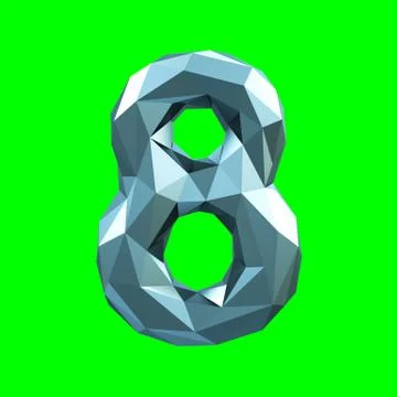 Number 8 eight in low poly style isolated on green background. 3d Stock Illustration