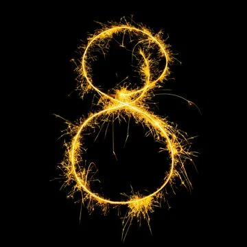 Number 8 Eight Sparkler Firework Isolated on Black Stock Illustration