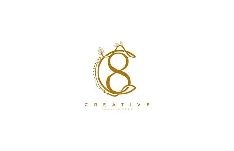 Number 8 Floral Monogram Rounded Ornate Elegant Logo Design Stock Illustration