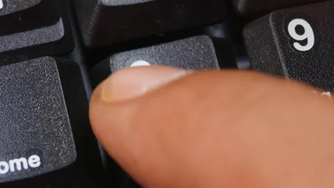 Number 8 key or Up Arrow Key on Desktop Keyboard Pressed by Finger Hand Stock Footage 290475692