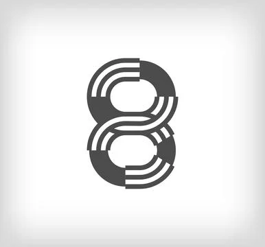 Number 8 linear modern logo. The letter is in the form of stripes. Stock Illustration
